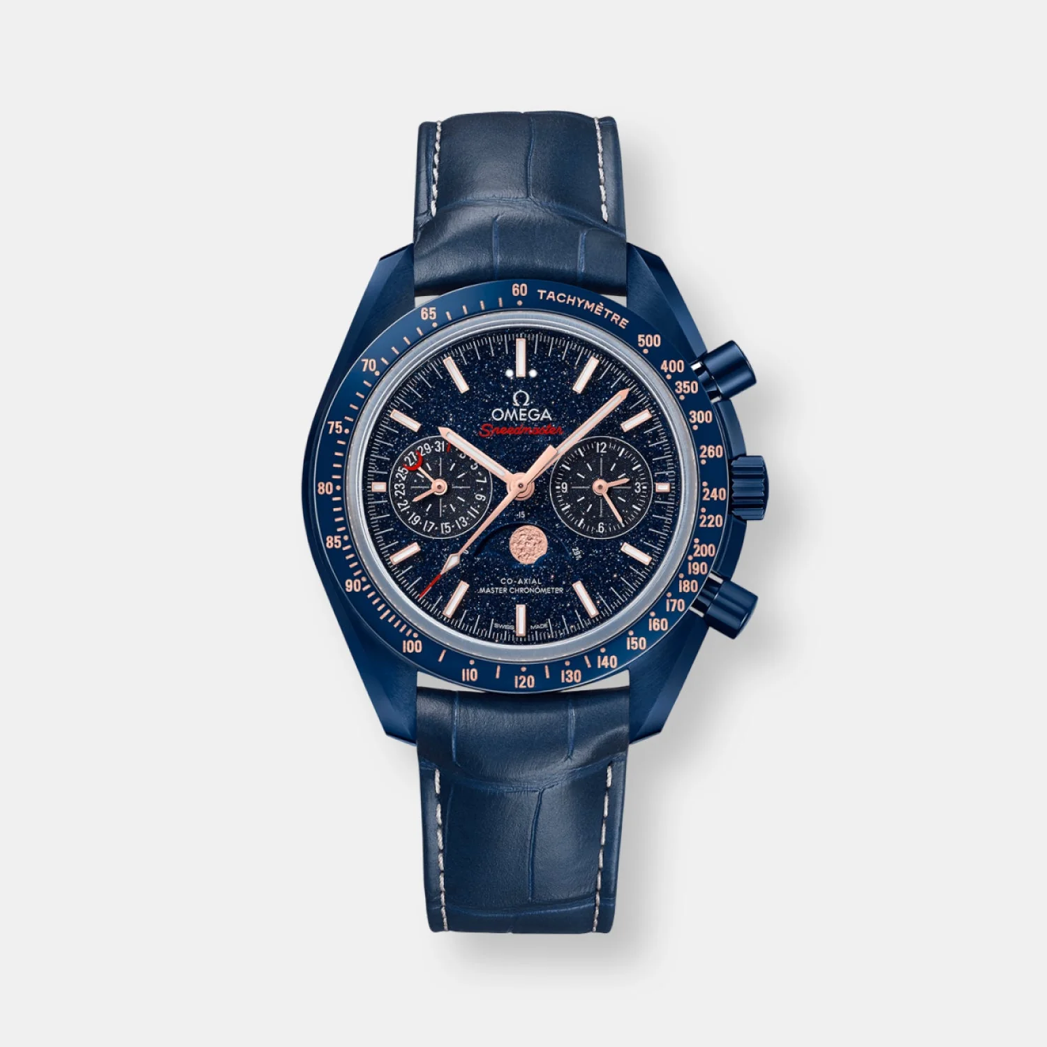 Montre speedmaster phases de luneco axial master chronometer moonphase chronograph 44.25mmblue side of the moon